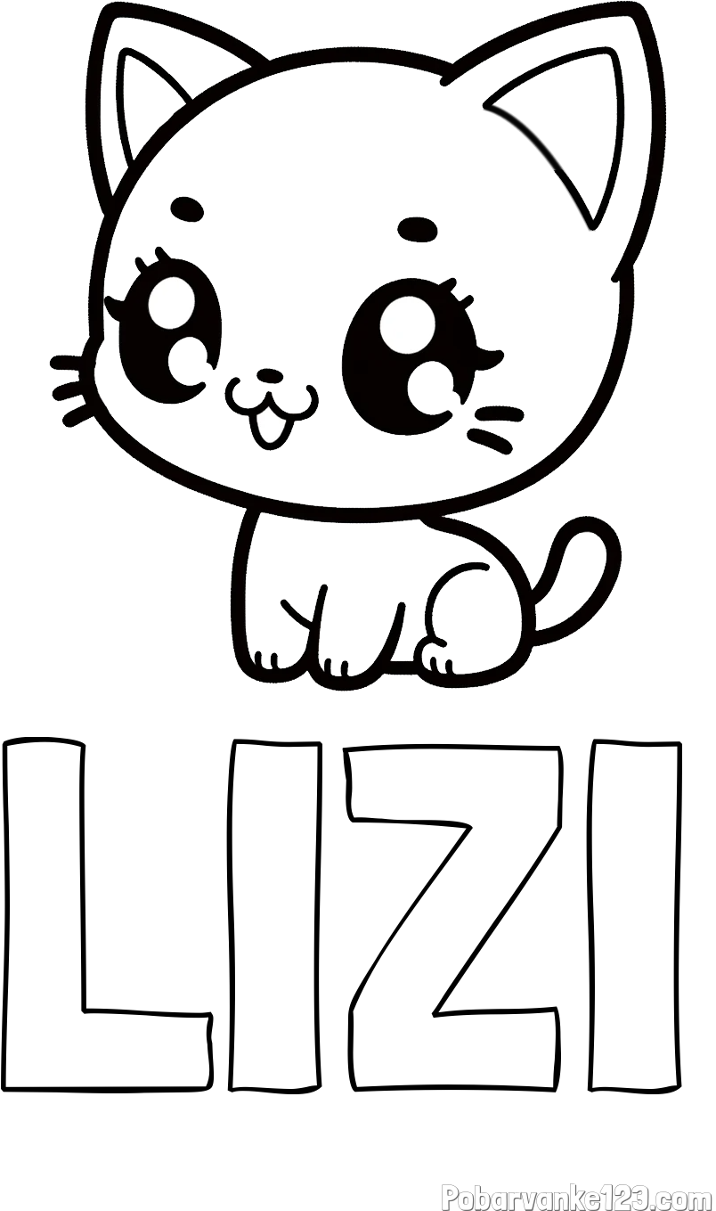 Pobarvanka imena LIZI in pobarvnaka ljubke muce v anime slogu