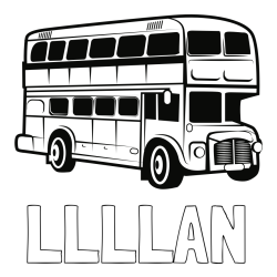 Online izdelana pobarvanka - Pobarvanka imena LLLLAN in pobarvanka dvonadstropnega avtobusa