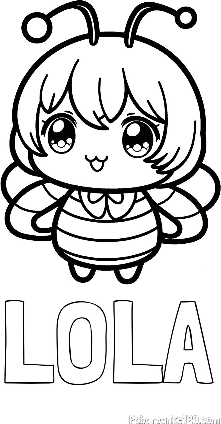 Pobarvanka imena LOLA in pobarvanka čebelice v stilu anime