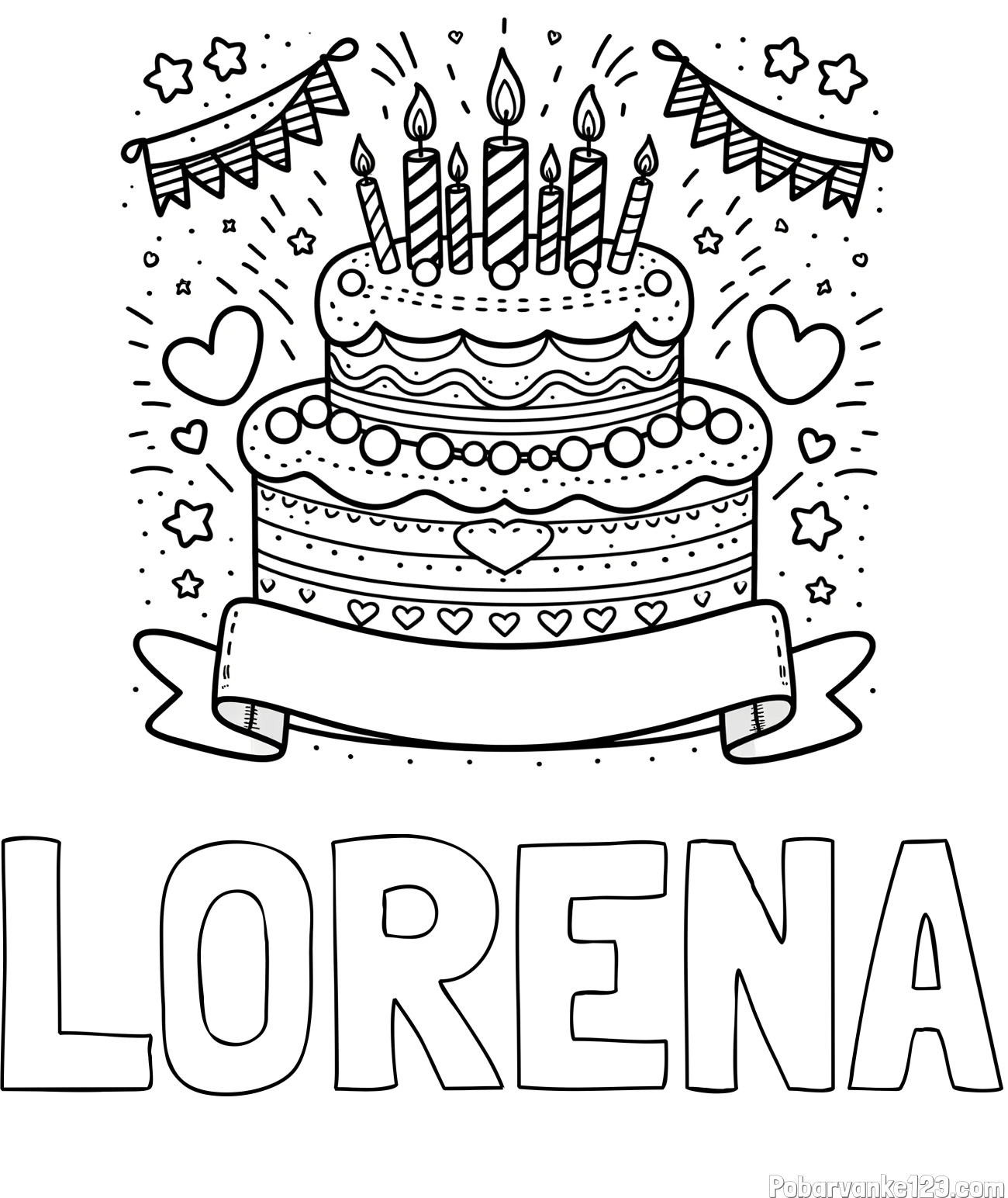 Pobarvanka imena LORENA in pobarvanka velike torte za rojstni dan