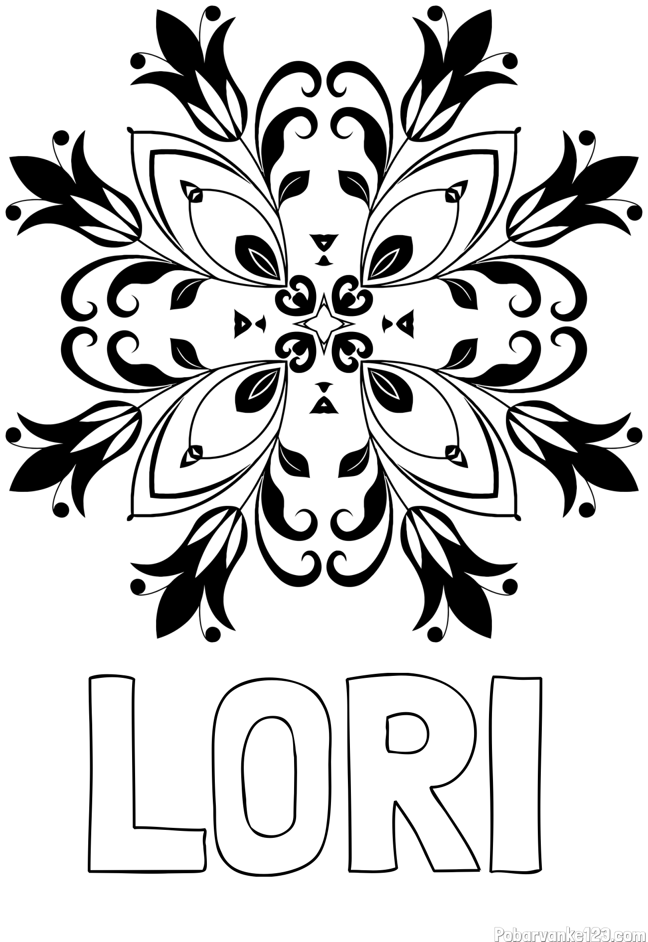 Pobarvanka imena LORI in pobarvanka mandale (cvetovi)