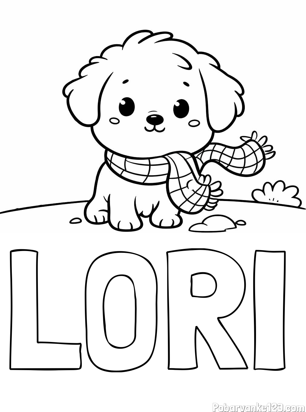 Pobarvanka imena LORI in pobarvanka prikupnega psička