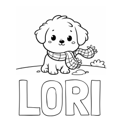 Pobarvanka imena LORI in pobarvanka prikupnega psička