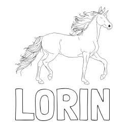 Online izdelana pobarvanka - Pobarvanka imena LORIN in samorog