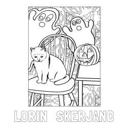 Online izdelana pobarvanka - Pobarvanka imena LORIN   ŠKERJANC in pobarvanka mačke, duhcev ter velike nasmejane buče za noč čarovnic