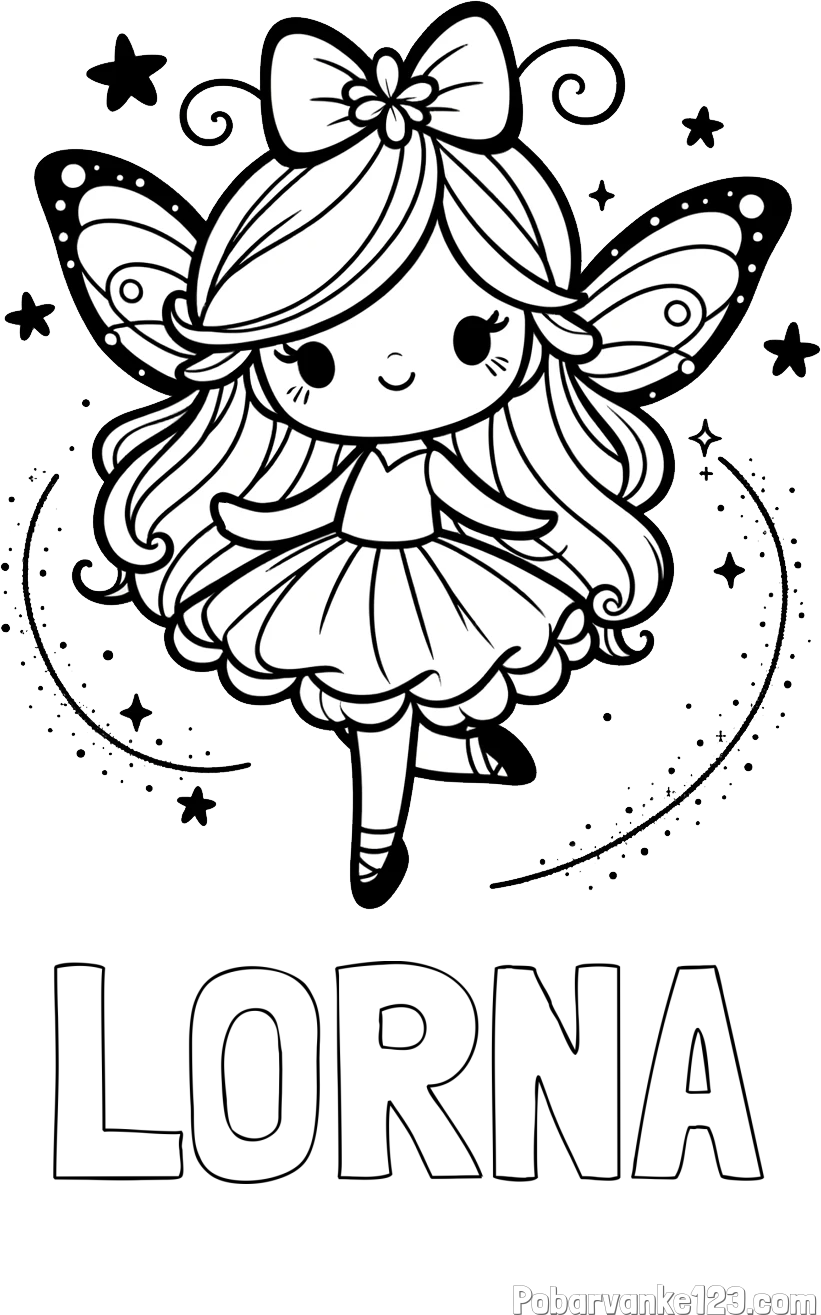 Pobarvanka imena LORNA in ljubka čarobna vila