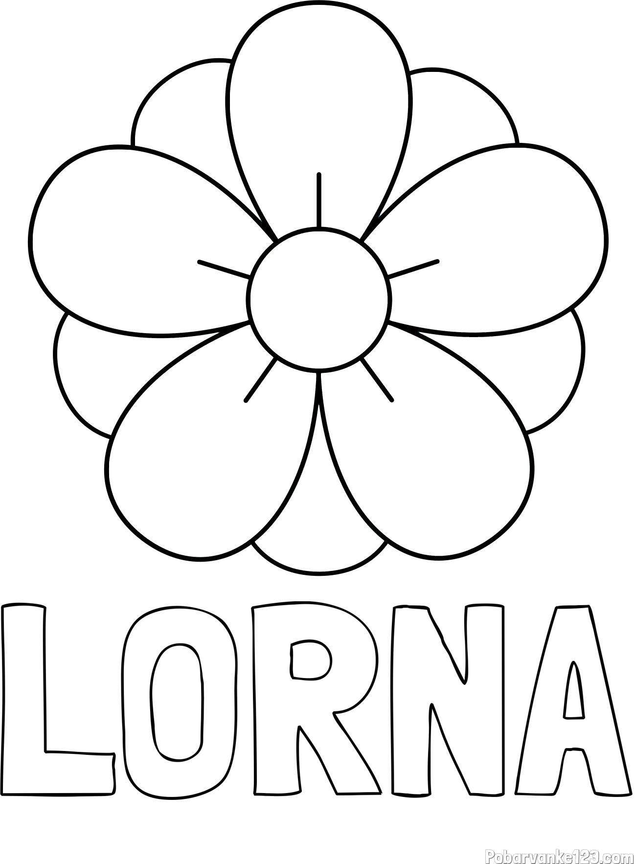 Pobarvanka imena LORNA in pobarvanka lepega cveta