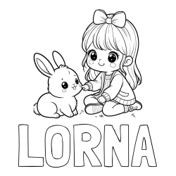 Online izdelana pobarvanka - Pobarvanka imena LORNA in pobarvanka ljubke punčke, ki se igra z zajčkom