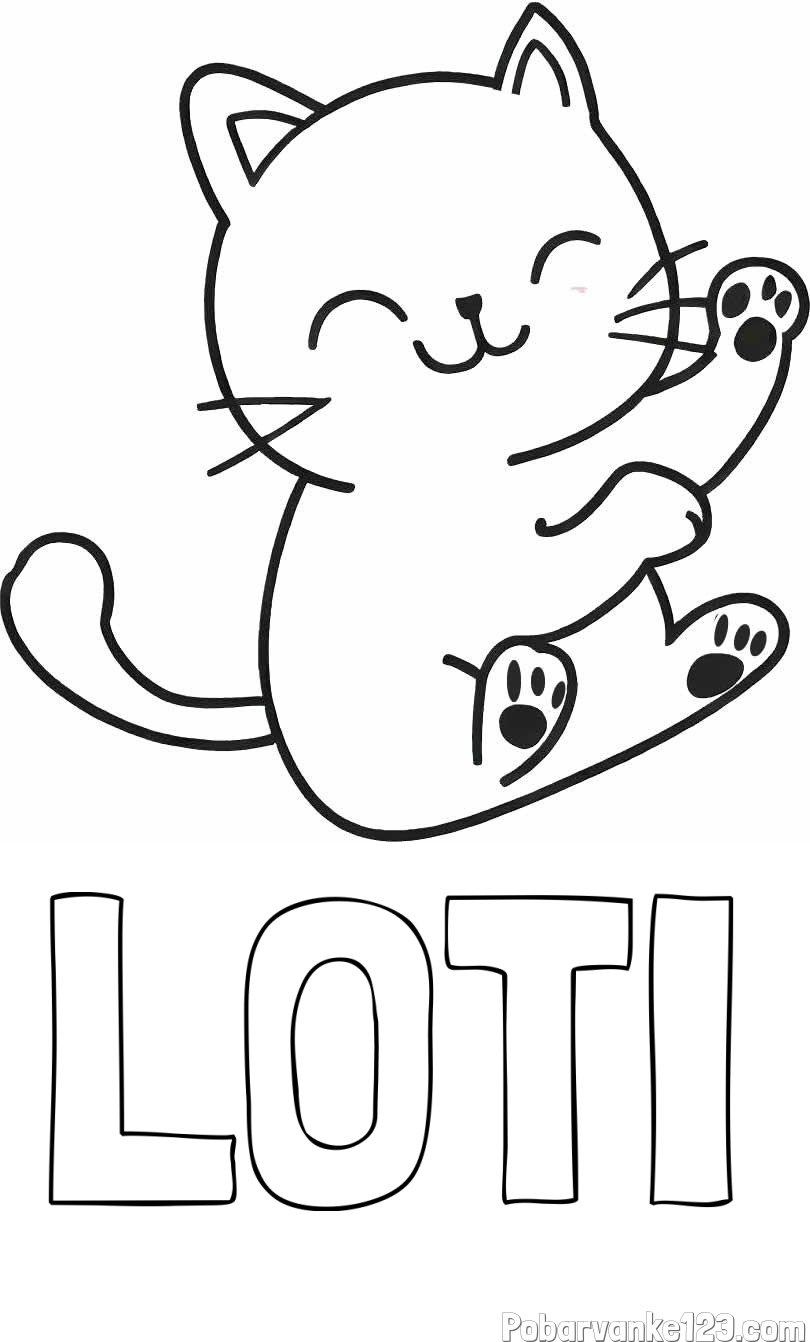 Pobarvanka imena LOTI in pobarvanka razigranega mucka