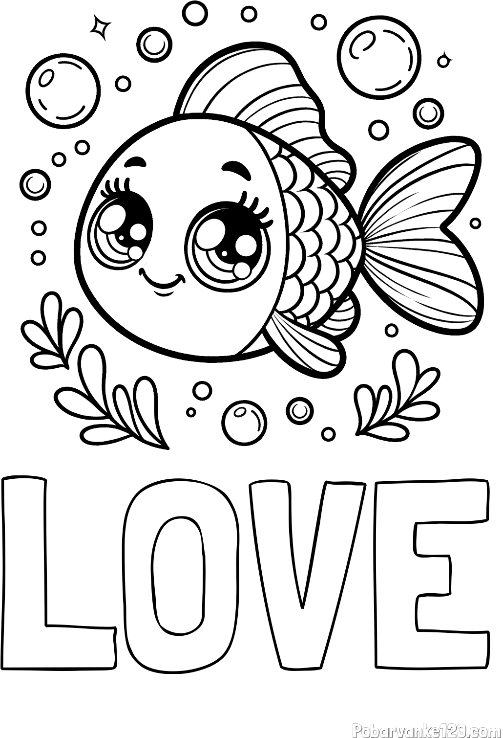 Pobarvanka imena LOVE in pobarvanka prisrčne ribice