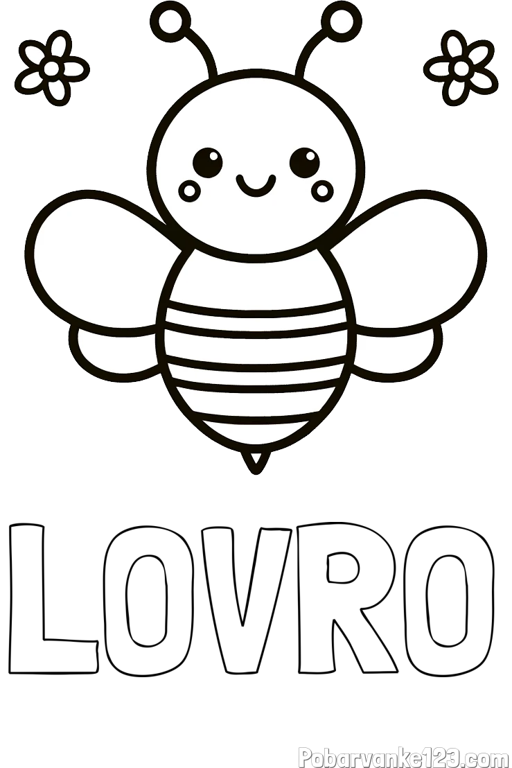 Pobarvanka imena LOVRO in otroška pobarvanka čebele