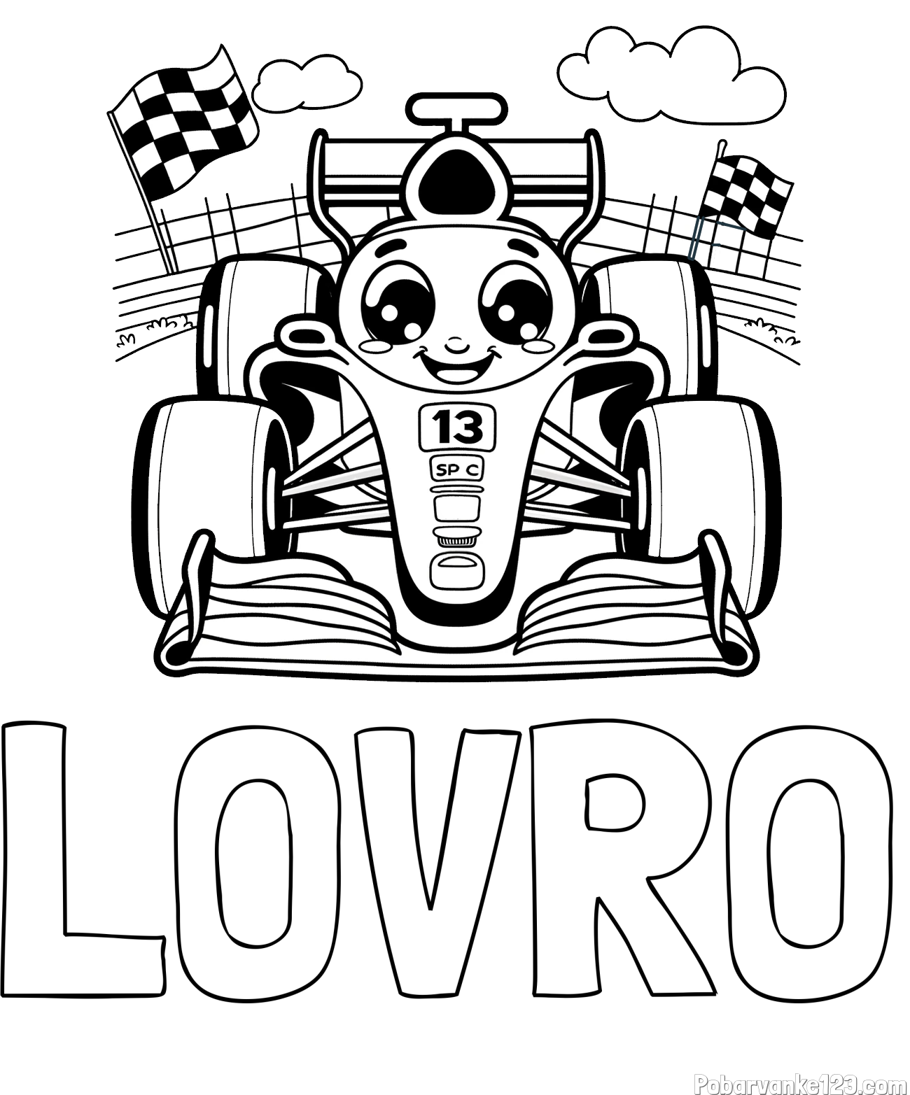 Pobarvanka imena LOVRO in otroška pobarvanka FORMULA 1