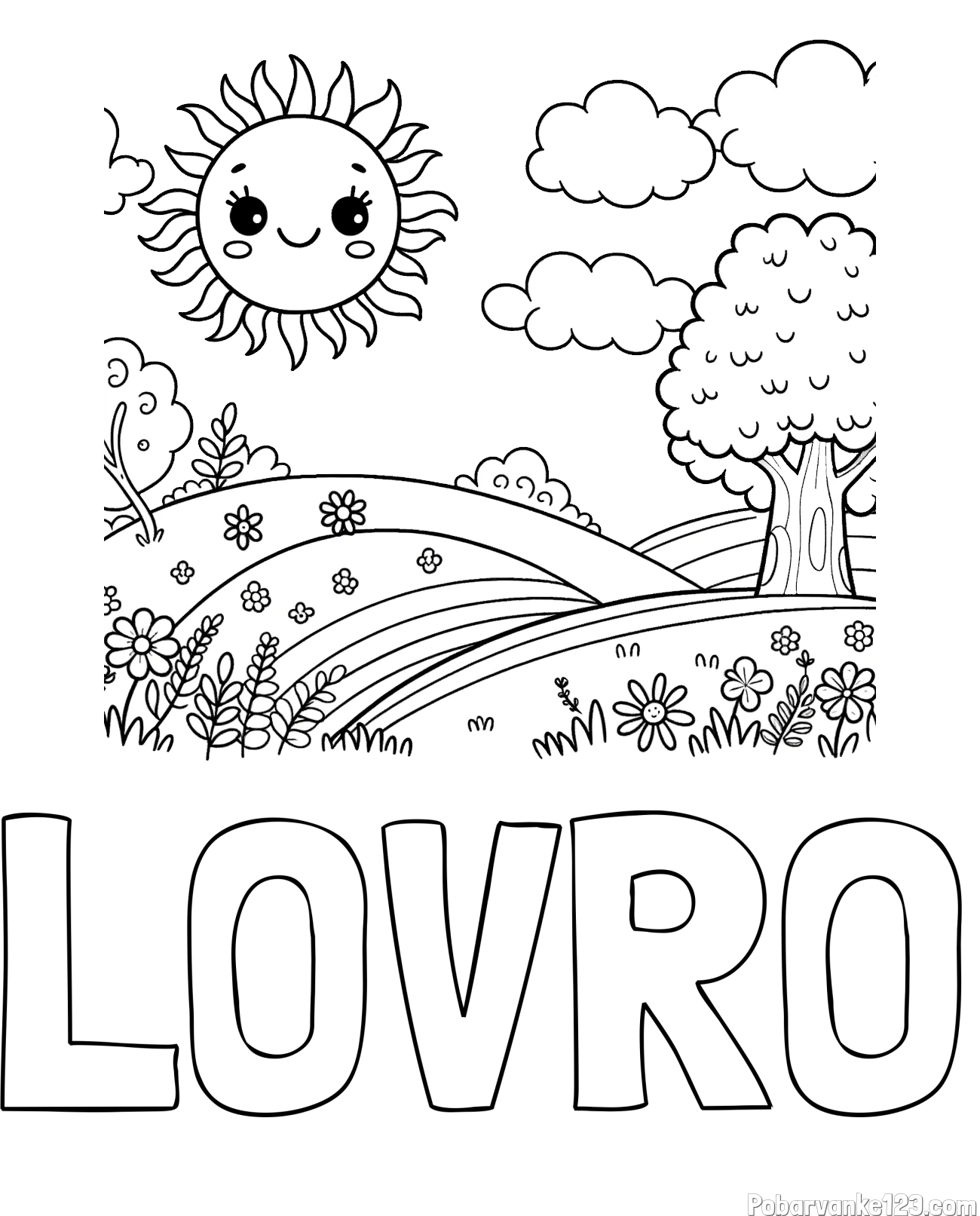 Pobarvanka imena LOVRO in otroška pobarvanka narave