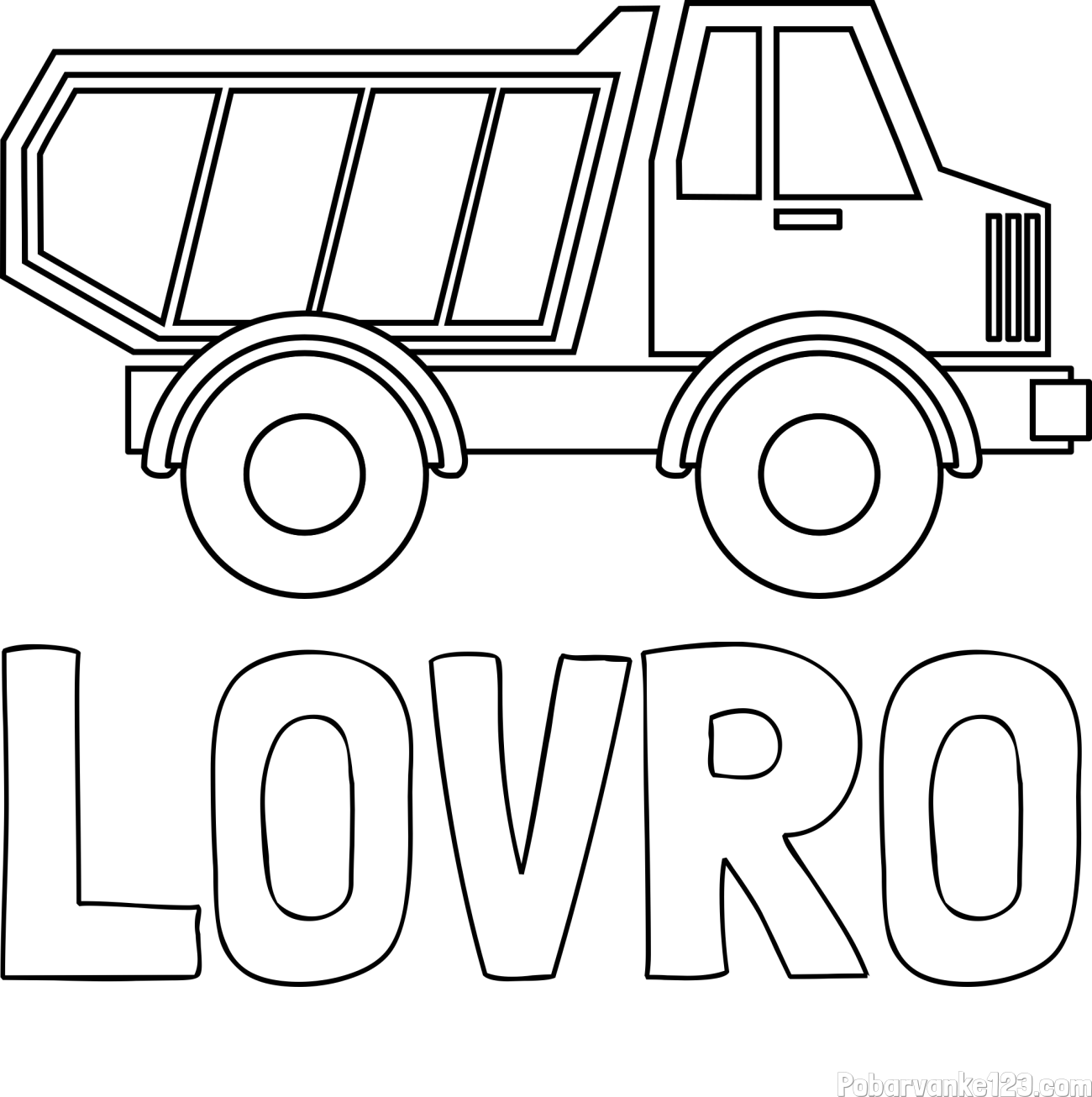 Pobarvanka imena LOVRO in otroška pobarvanka tovornjaka za prevoz smeti in drugega tovora