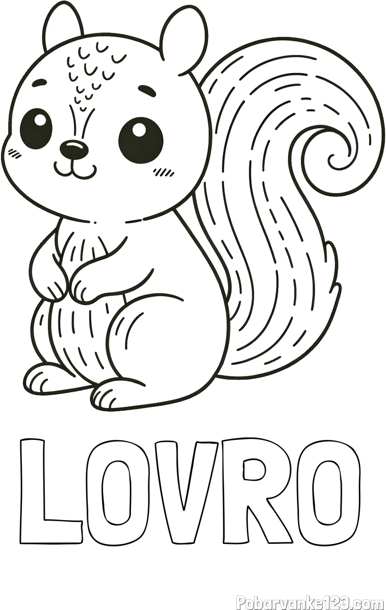 Pobarvanka imena LOVRO in otroška pobarvanka veveričke