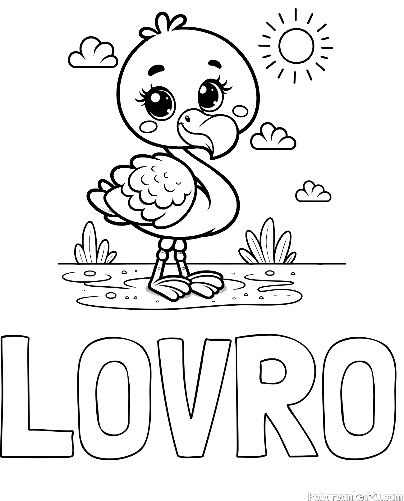 Pobarvanka imena LOVRO in pobarvanka ljubkega flaminga