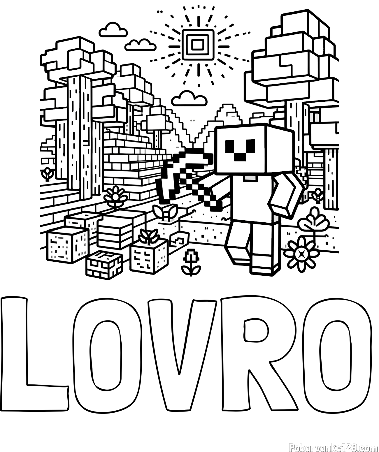 Pobarvanka imena LOVRO in pobarvanka Minecraft sveta