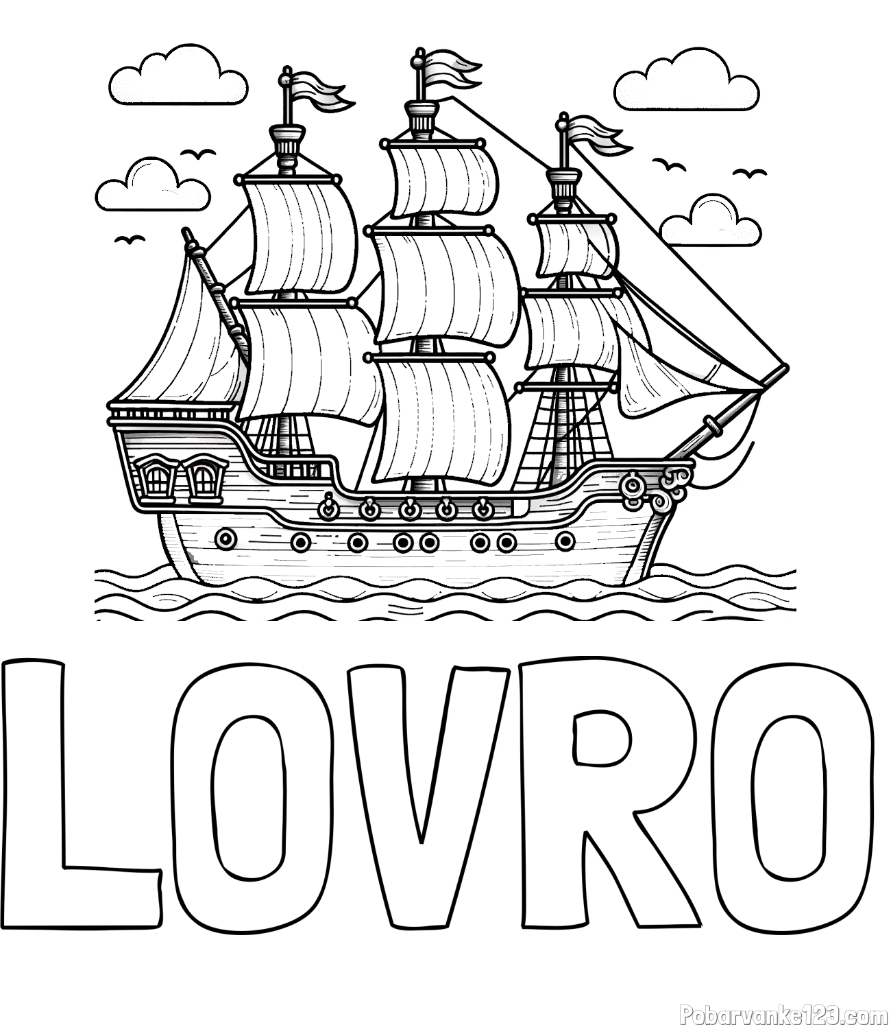 Pobarvanka imena LOVRO in pobarvanka stare gusarske ladje