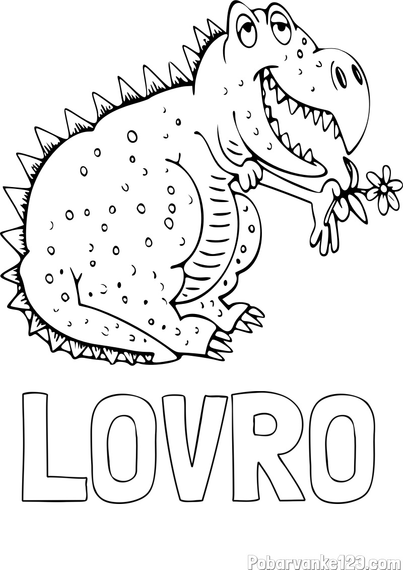 Pobarvanka imena LOVRO in pobarvanka veselega dinozavra
