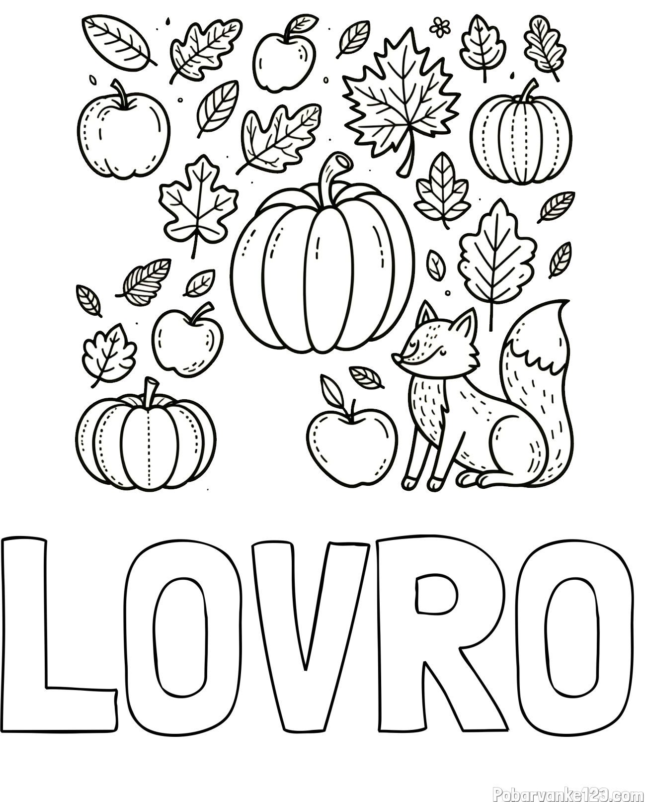 Pobarvanka imena LOVRO in pobarvanka z motivom jeseni