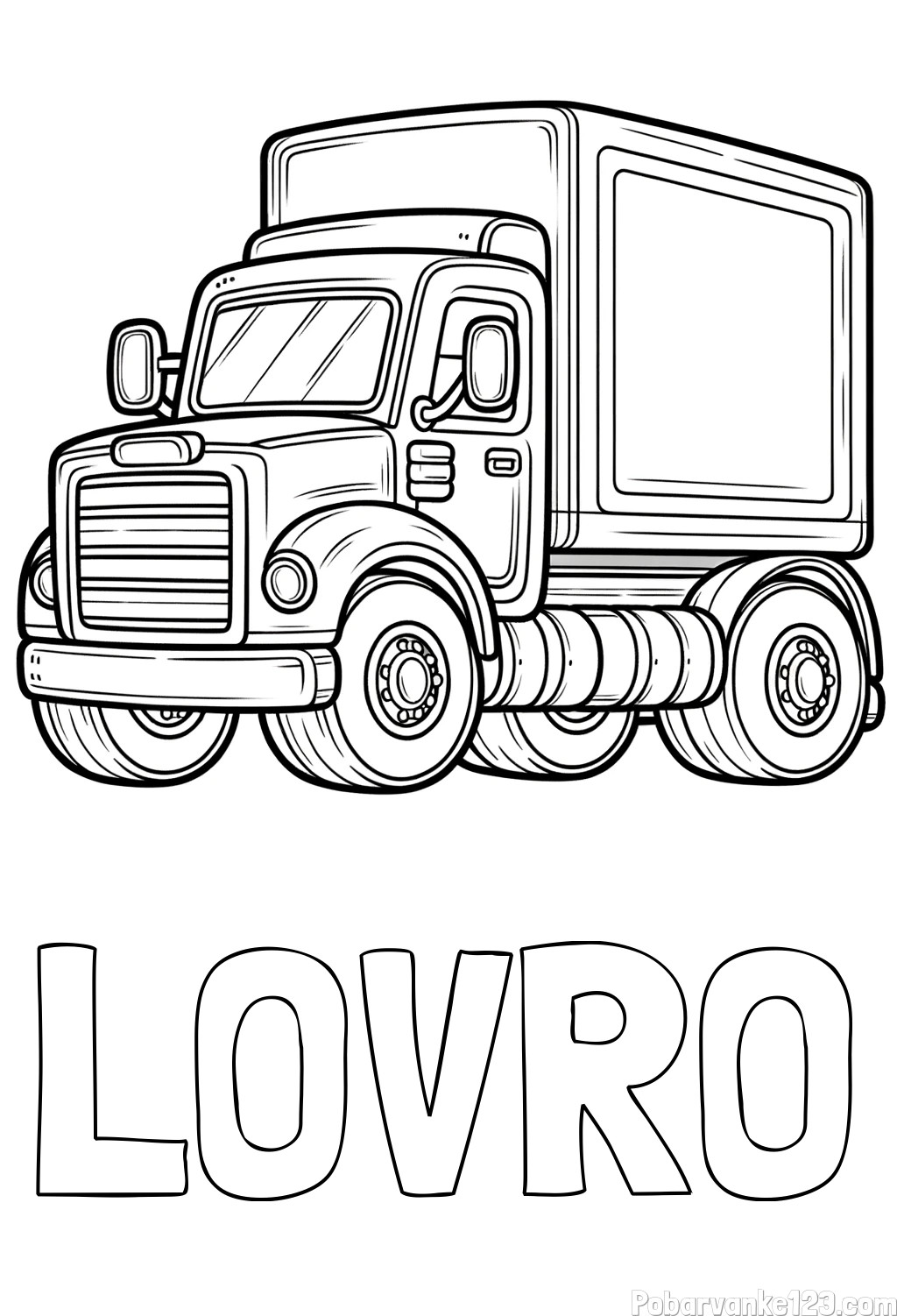 Pobarvanka imena LOVRO in velikega tovornjaka