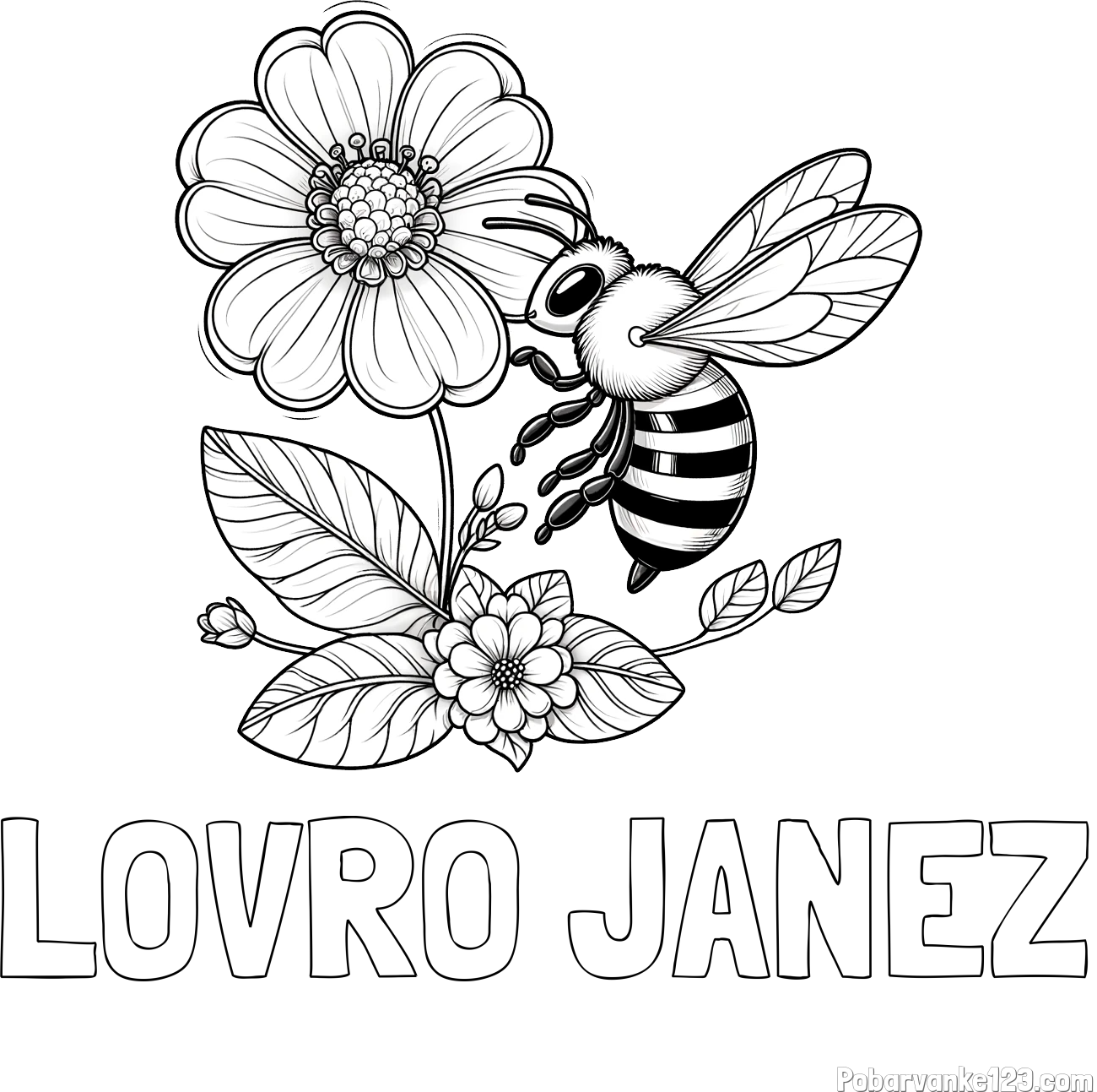 Pobarvanka imena LOVRO JANEZ in otroška pobarvanka čebelice in rožice