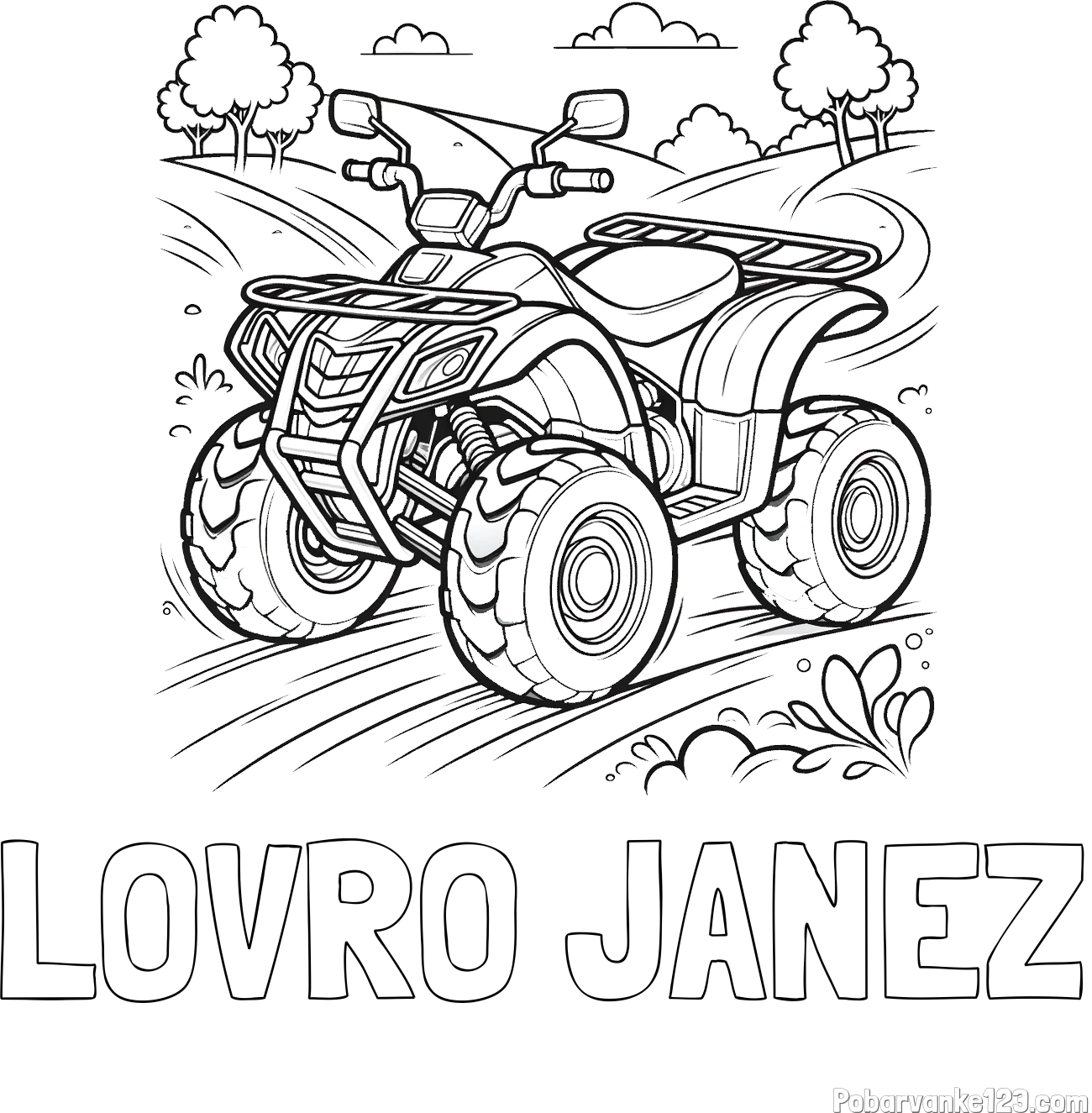 Pobarvanka imena LOVRO JANEZ in pobarvanka štirikolesnika na cesti