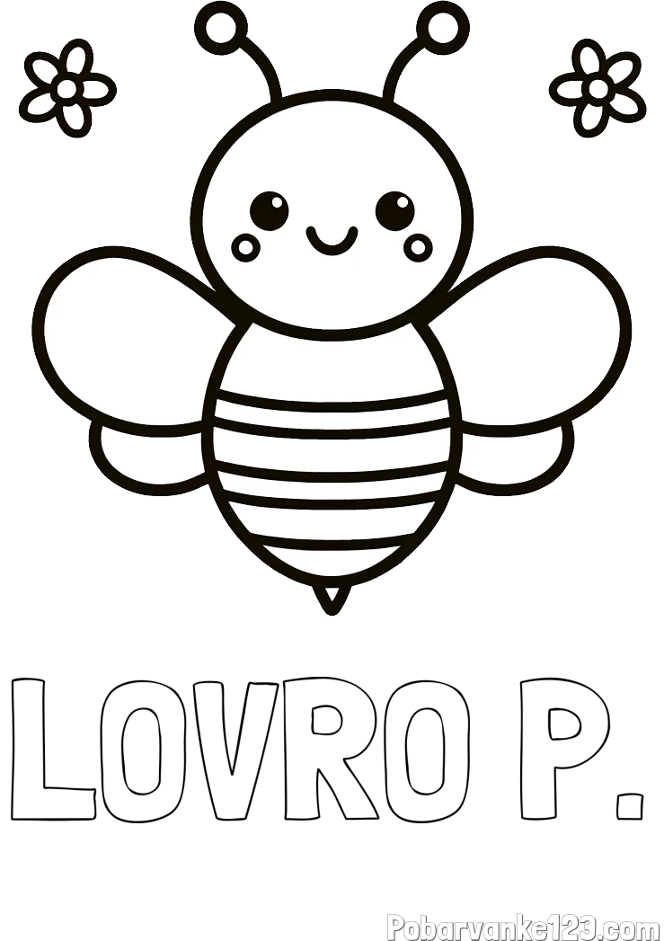 Pobarvanka imena LOVRO P. in otroška pobarvanka čebele