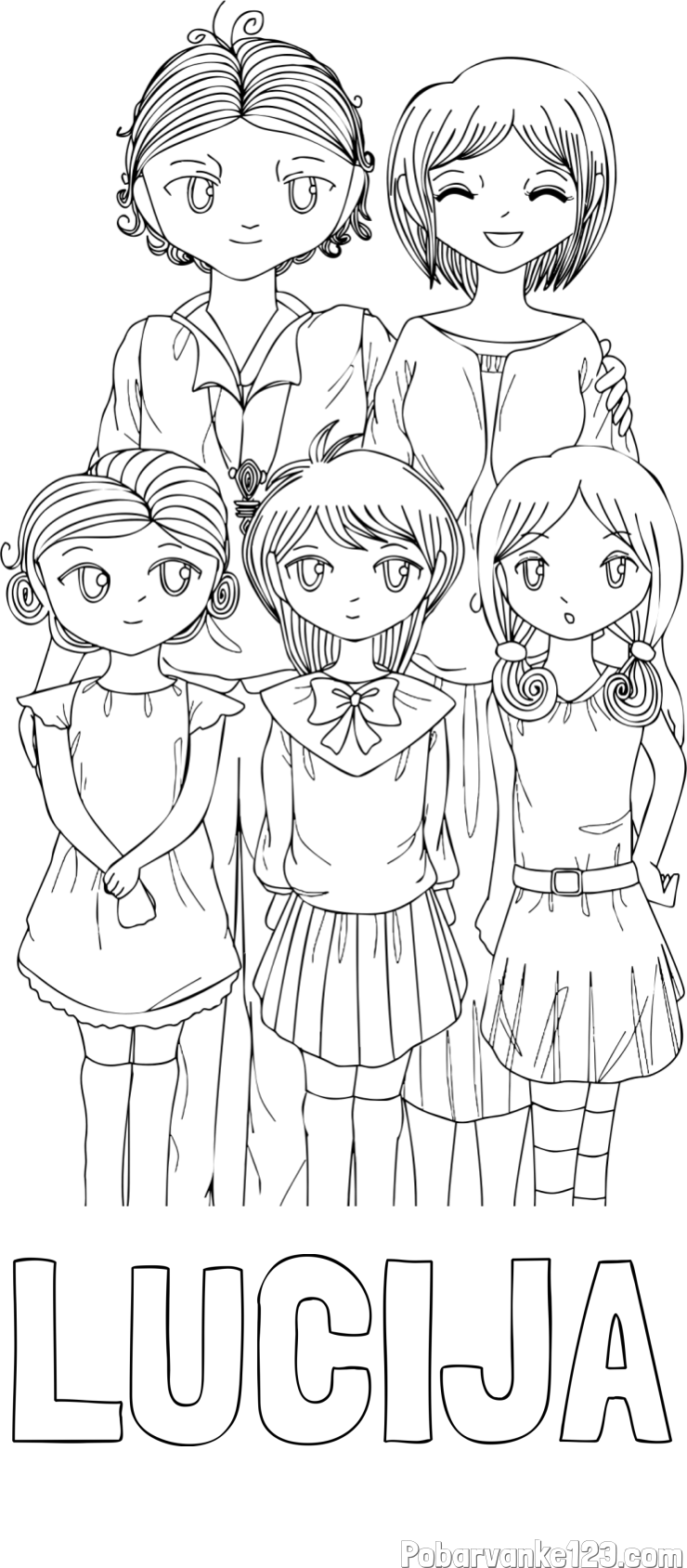 Pobarvanka imena LUCIJA in anime risani junaki