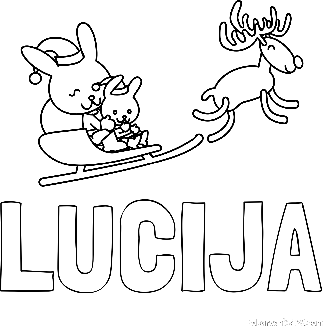 Pobarvanka imena LUCIJA in božične sani