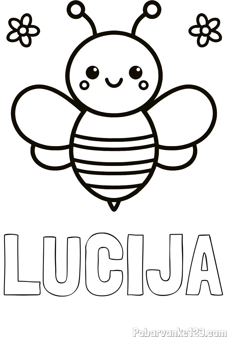 Pobarvanka imena LUCIJA in otroška pobarvanka čebele
