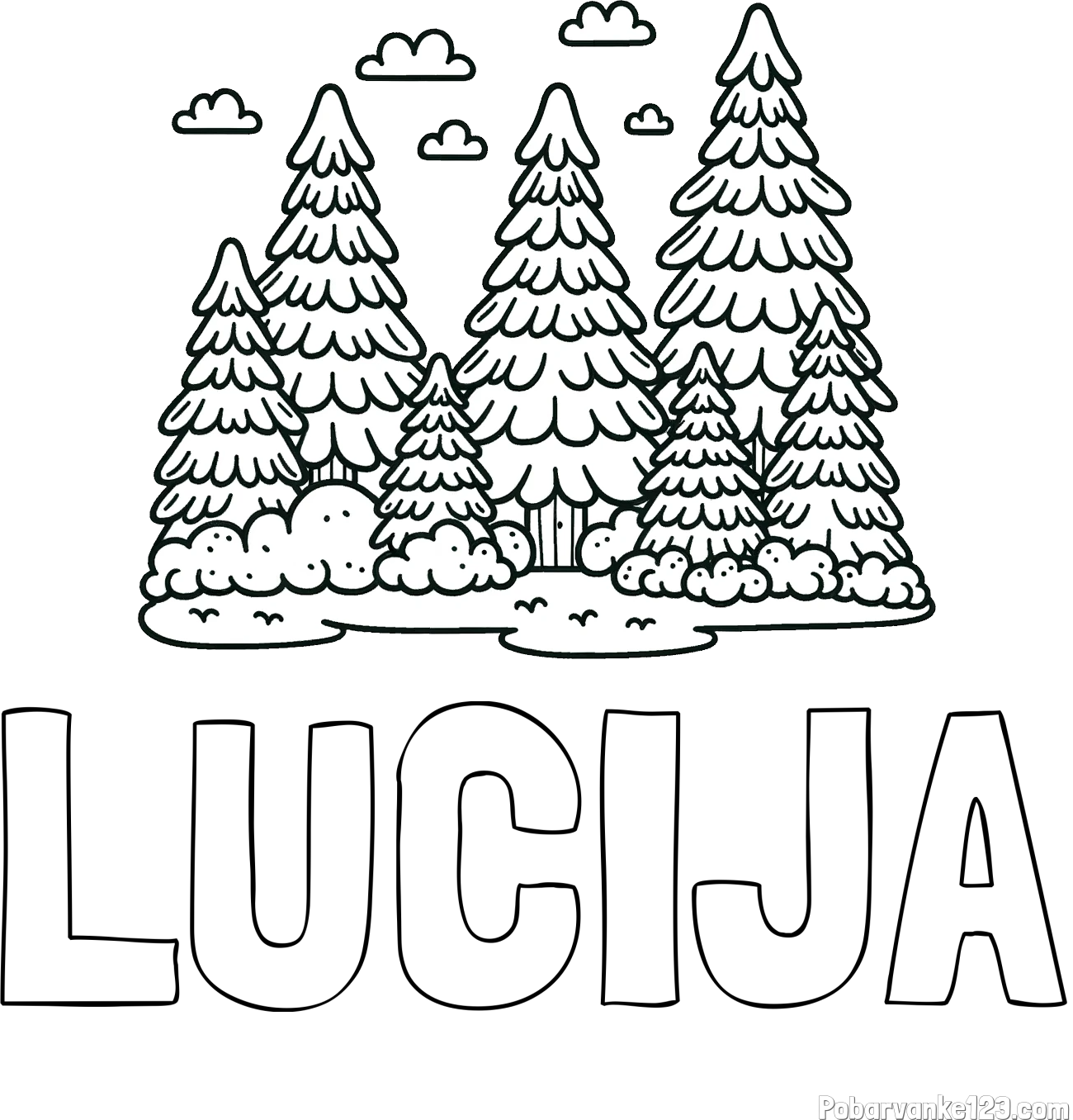 Pobarvanka imena LUCIJA in pobarvanka gozda s podrastjem