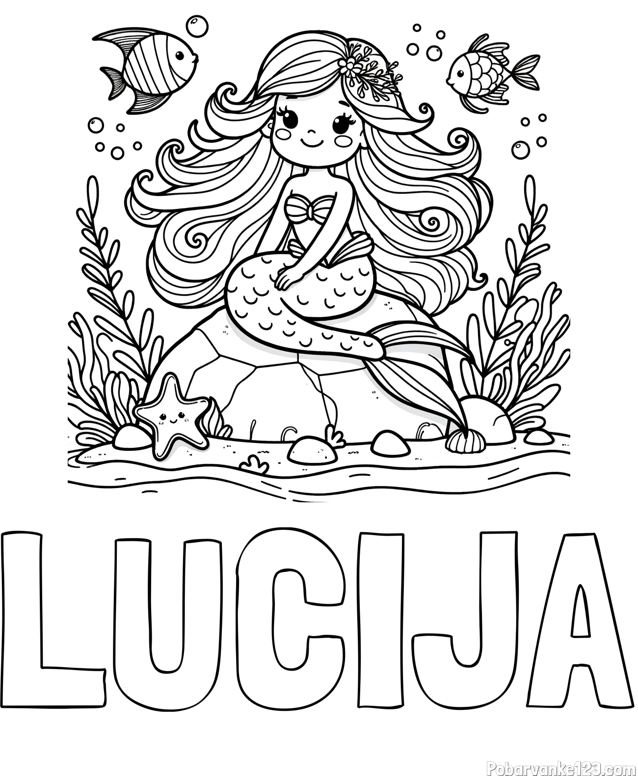 Pobarvanka imena LUCIJA in pobarvanka prikupne male morske deklice