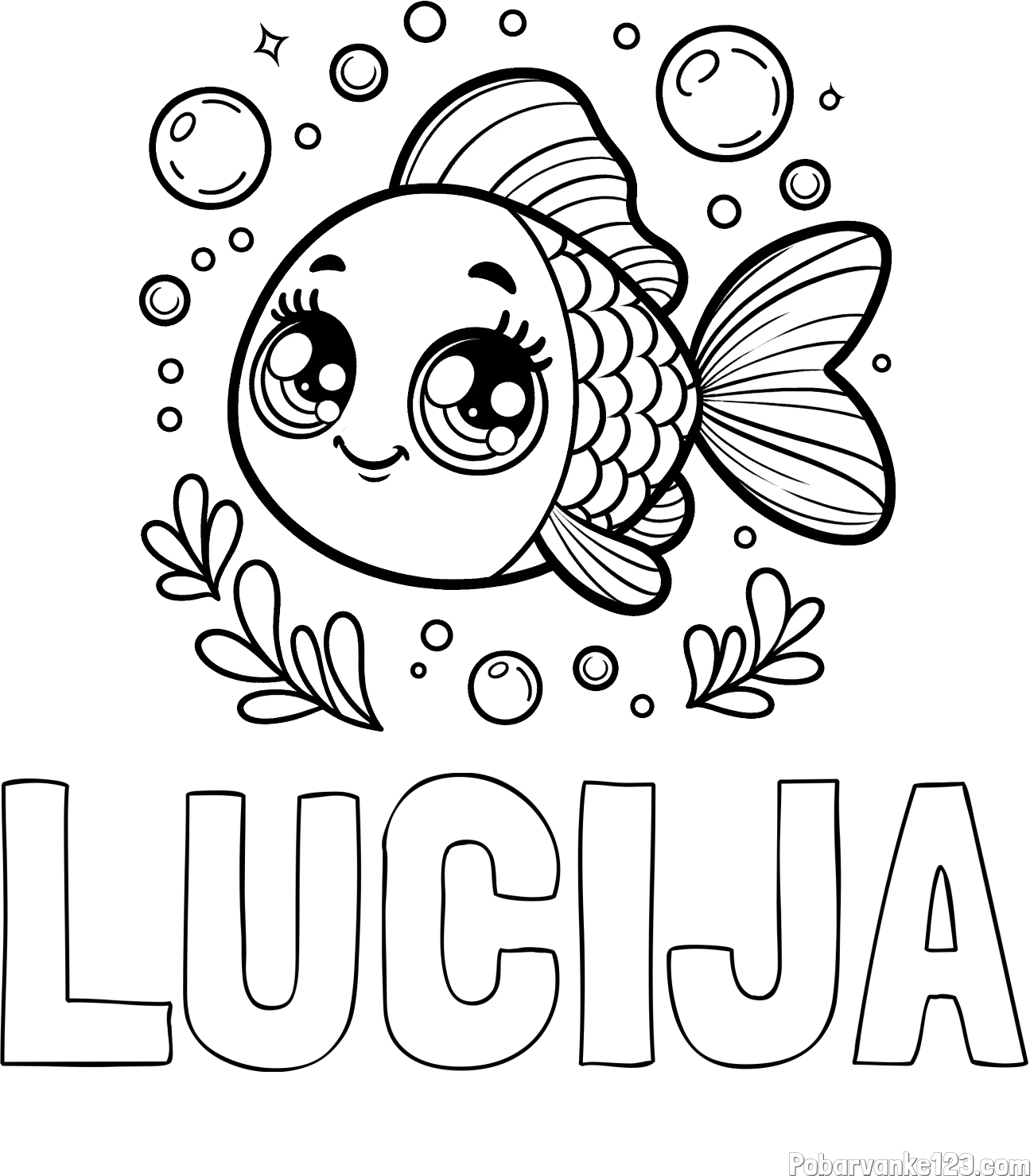 Pobarvanka imena LUCIJA in pobarvanka prisrčne ribice