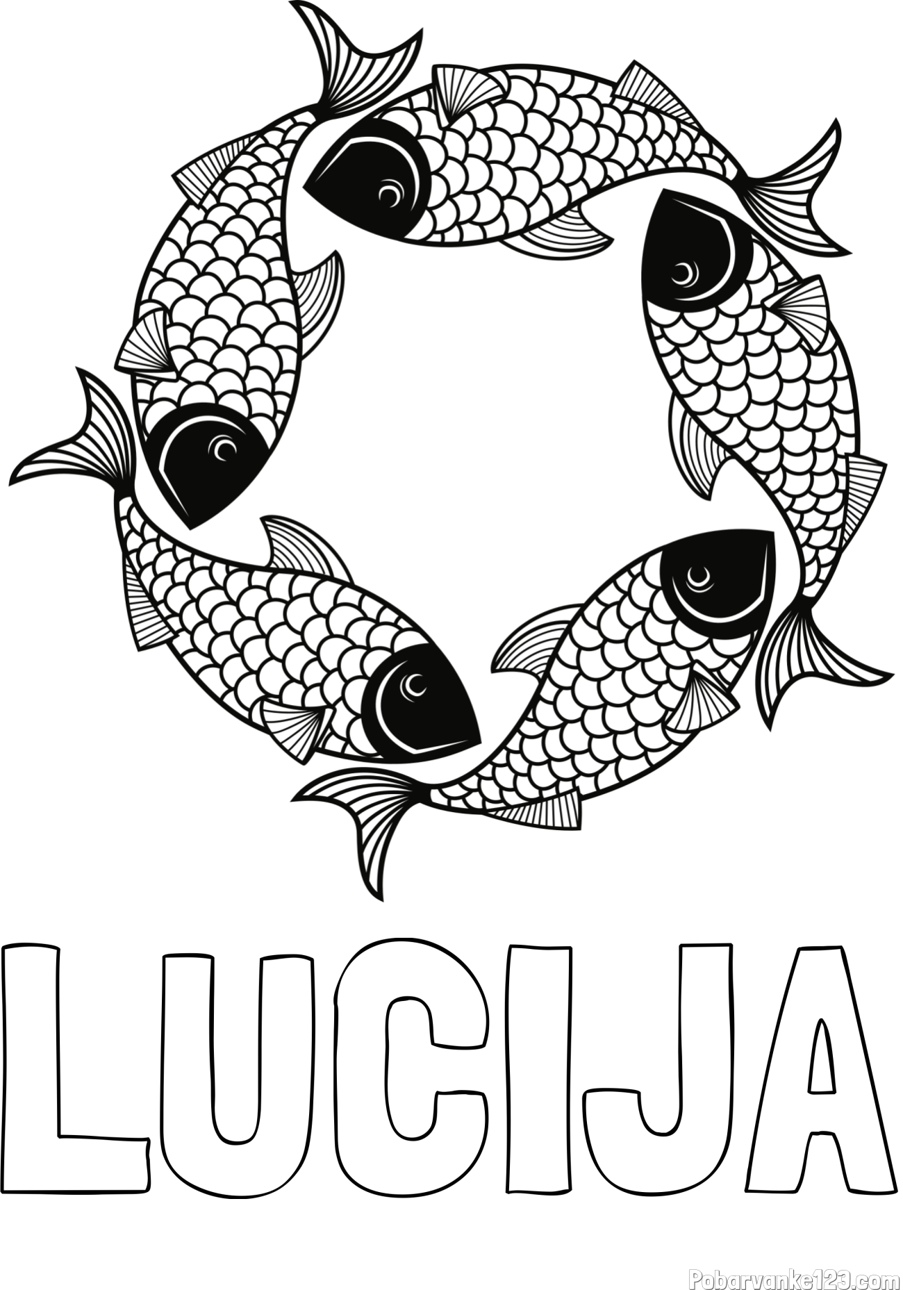 Pobarvanka imena LUCIJA in pobarvanka rib - mandale