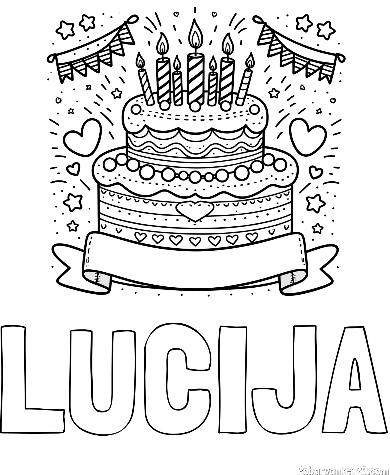 Pobarvanka imena LUCIJA in pobarvanka velike torte za rojstni dan