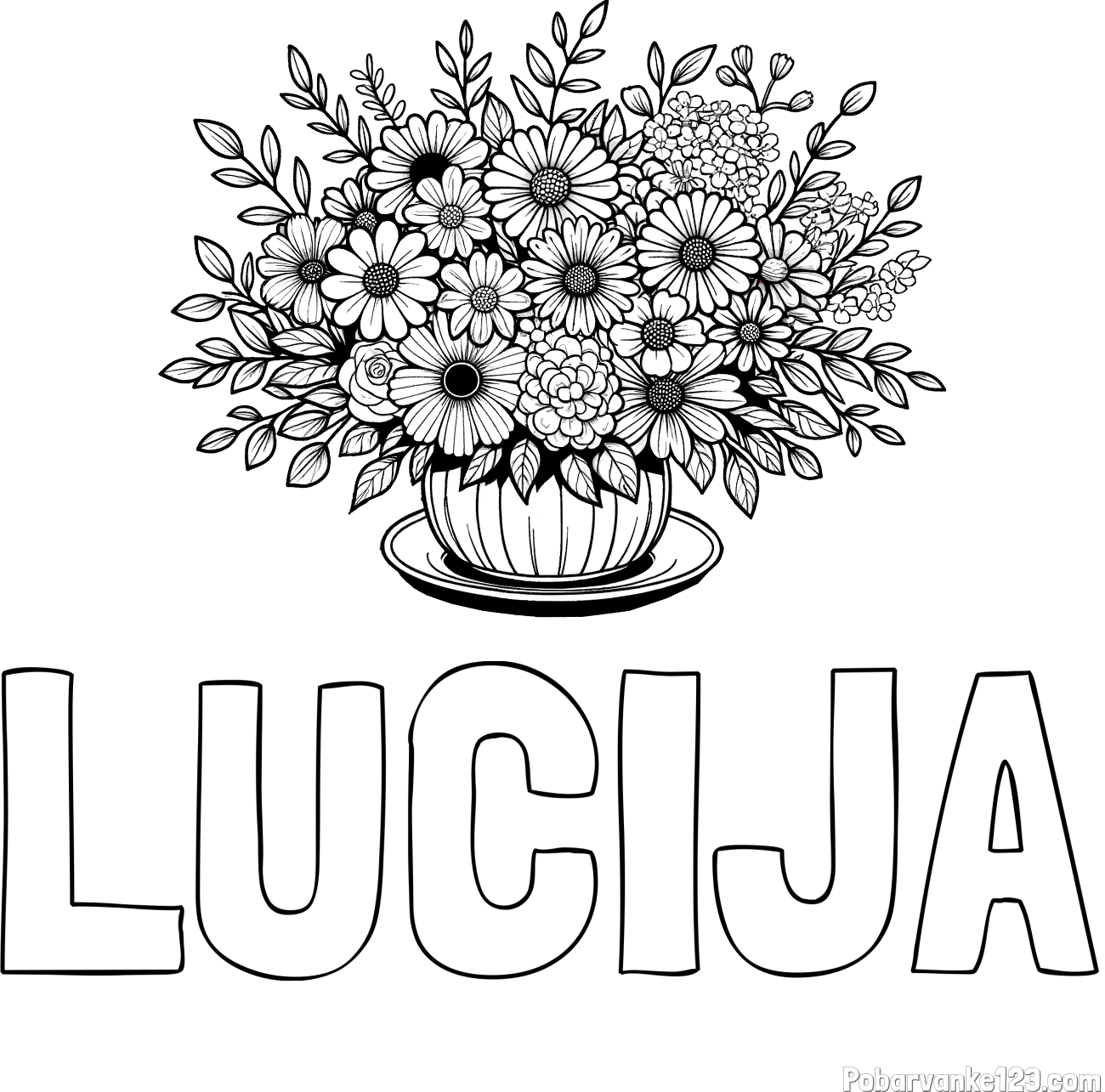 Pobarvanka imena LUCIJA in pobarvanka velikega šopka rož