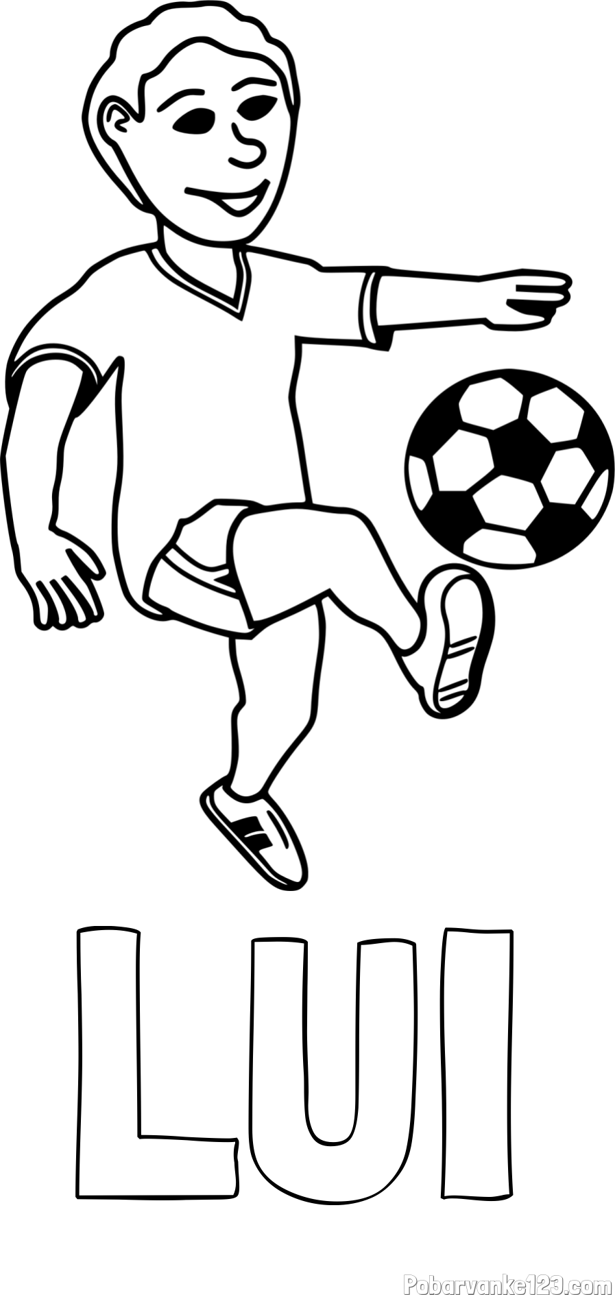 Pobarvanka imena LUI in pobarvanka nogometaša, ki brca žogo