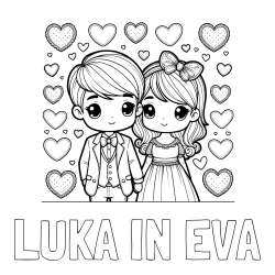 Online izdelana pobarvanka - Pobarvanka imena LUKA IN EVA in pobarvanka dveh zaljubljencev s srčki