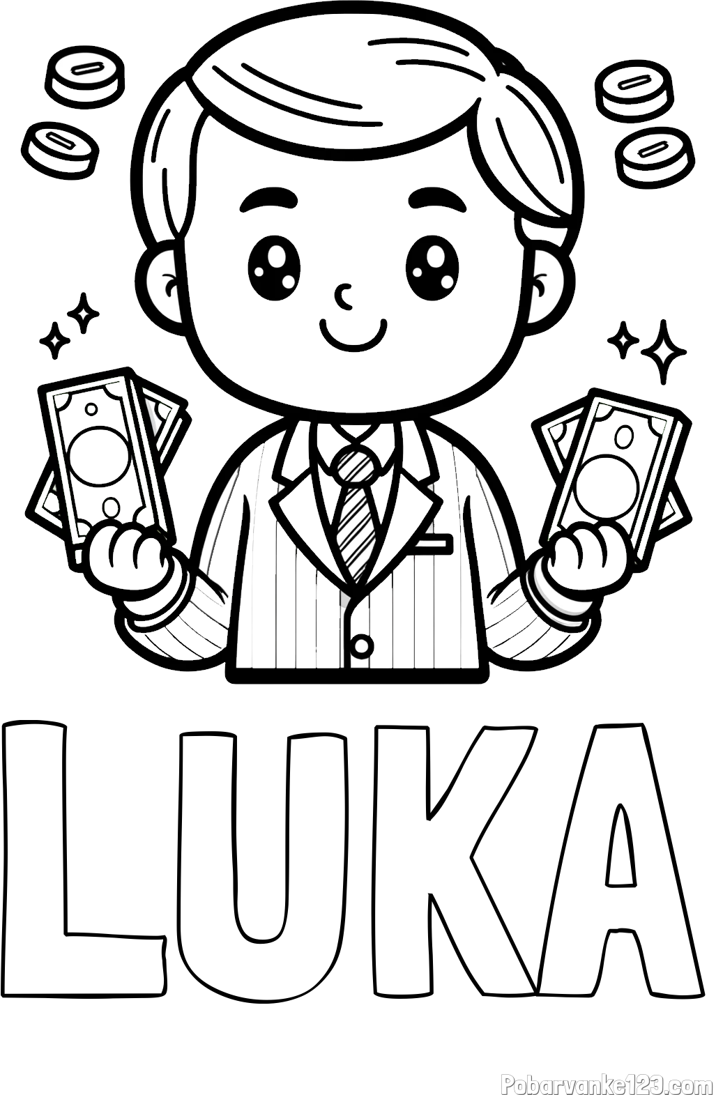 Pobarvanka imena LUKA in otroška pobarvanka bankirja z veliko denarja