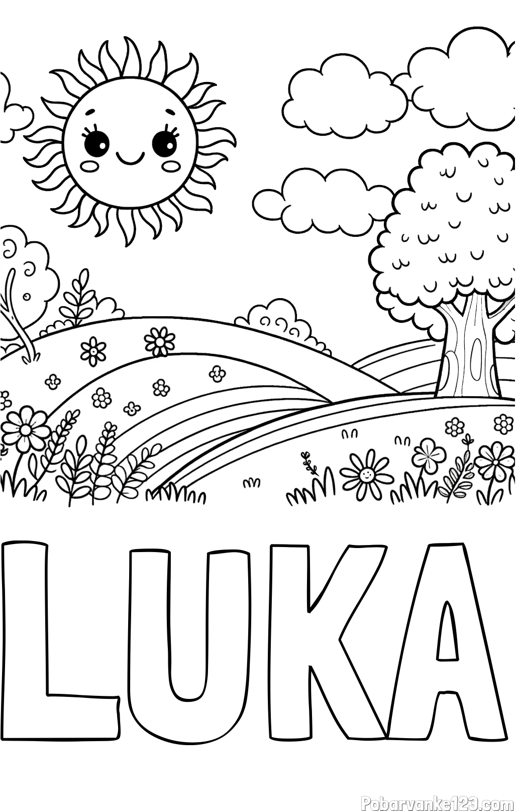 Pobarvanka imena LUKA in otroška pobarvanka narave