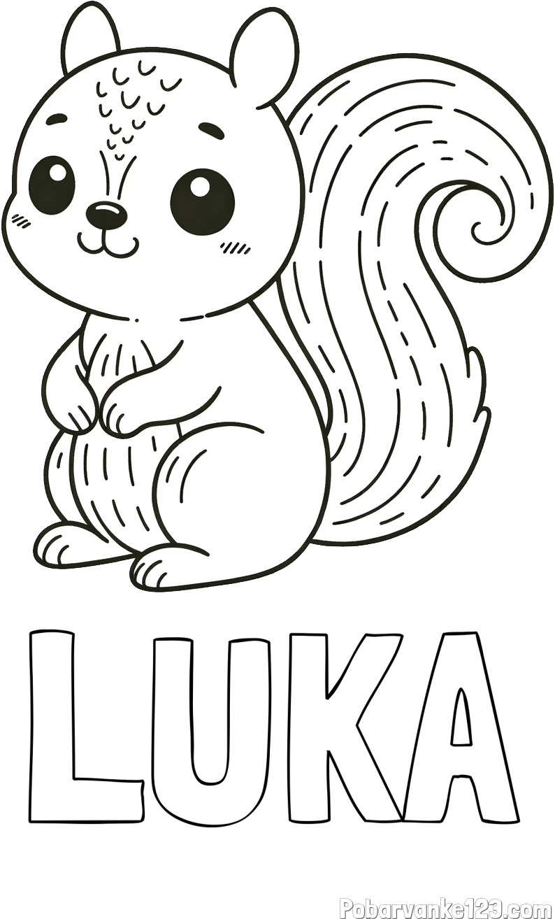 Pobarvanka imena LUKA in otroška pobarvanka veveričke