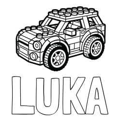 Pobarvanka imena LUKA in pobarvanka avtomobila sestavljenega iz LEGO kock