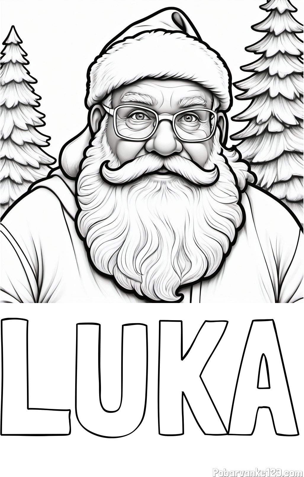 Pobarvanka imena LUKA in pobarvanka Božička z očali