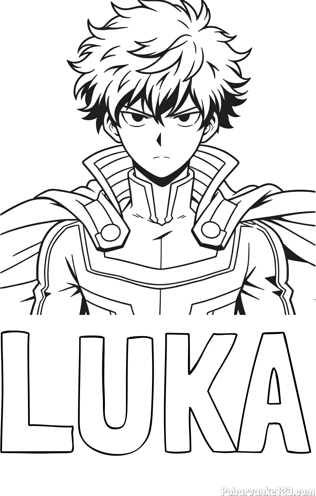 Pobarvanka imena LUKA in pobarvanka junaka v anime slogu