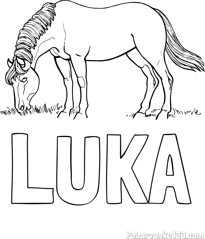 Pobarvanka imena LUKA in pobarvanka konja med pašo