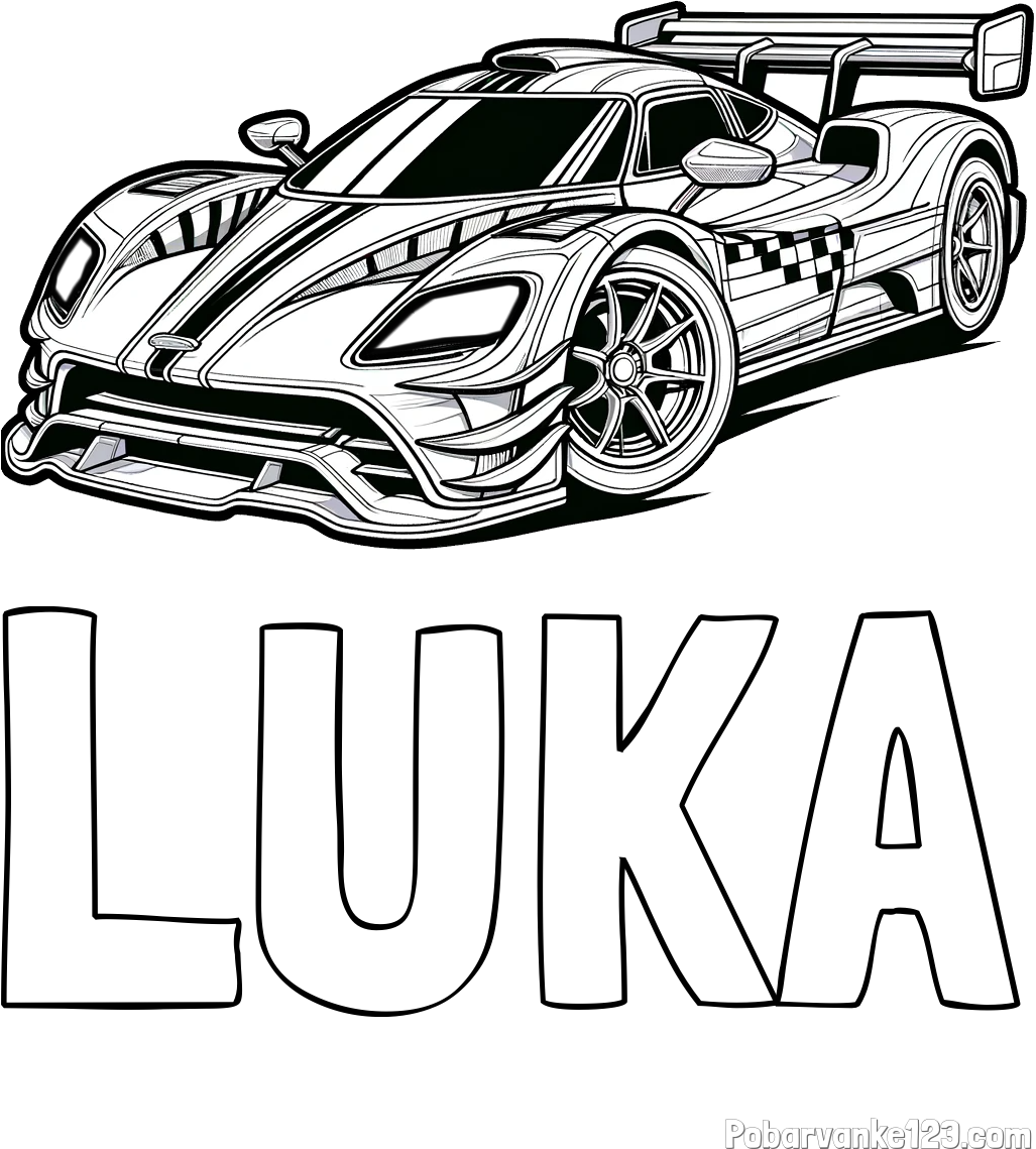 Pobarvanka imena LUKA in pobarvanka modernega športnega avtomobila
