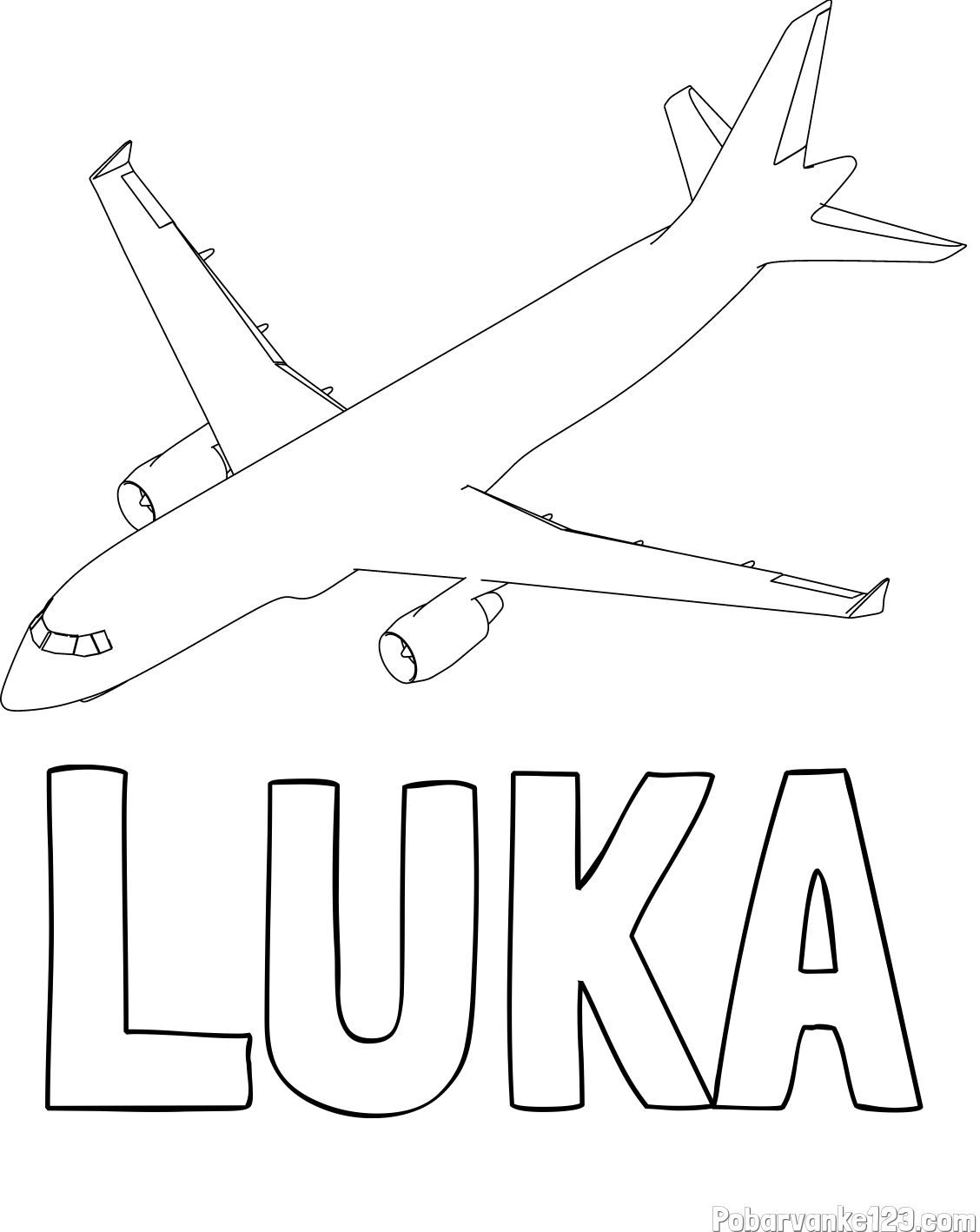 Pobarvanka imena LUKA in pobarvanka velikega aviona