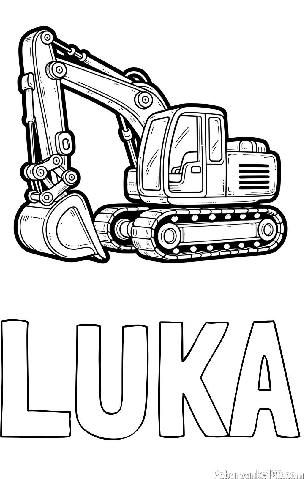 Pobarvanka imena LUKA in pobarvanka velikega delovnega stroja - bagra
