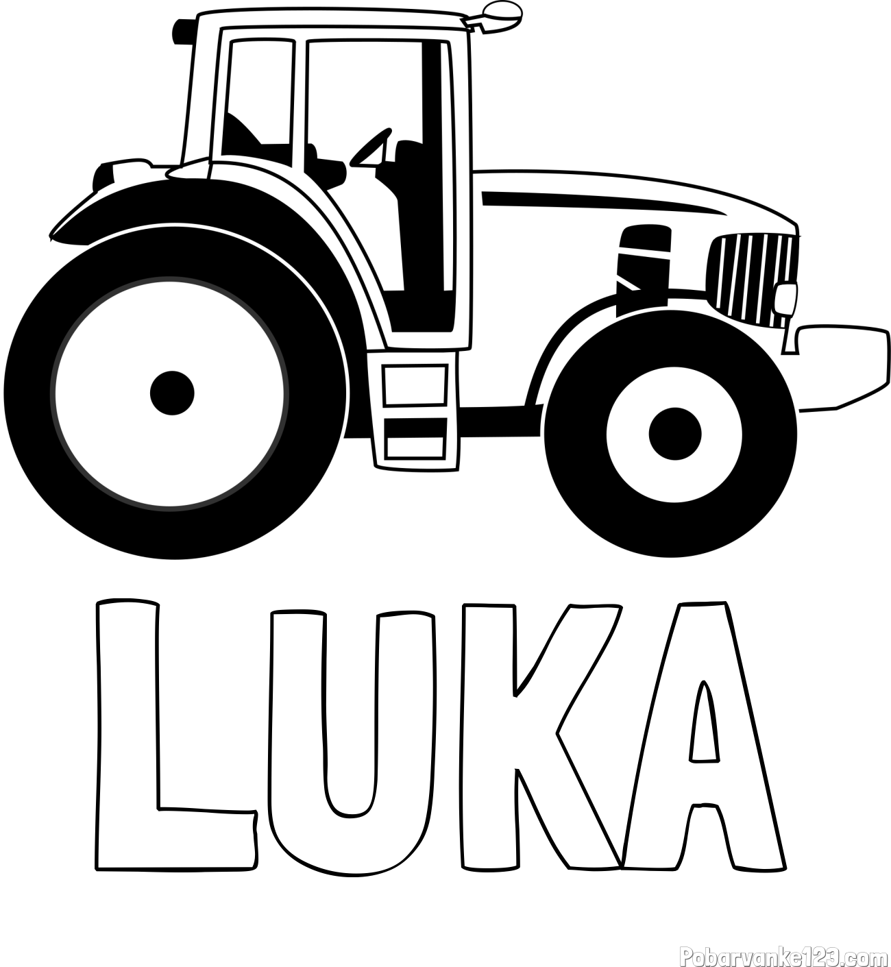 Pobarvanka imena LUKA in pobarvanka velikega in zmogljivega traktorja